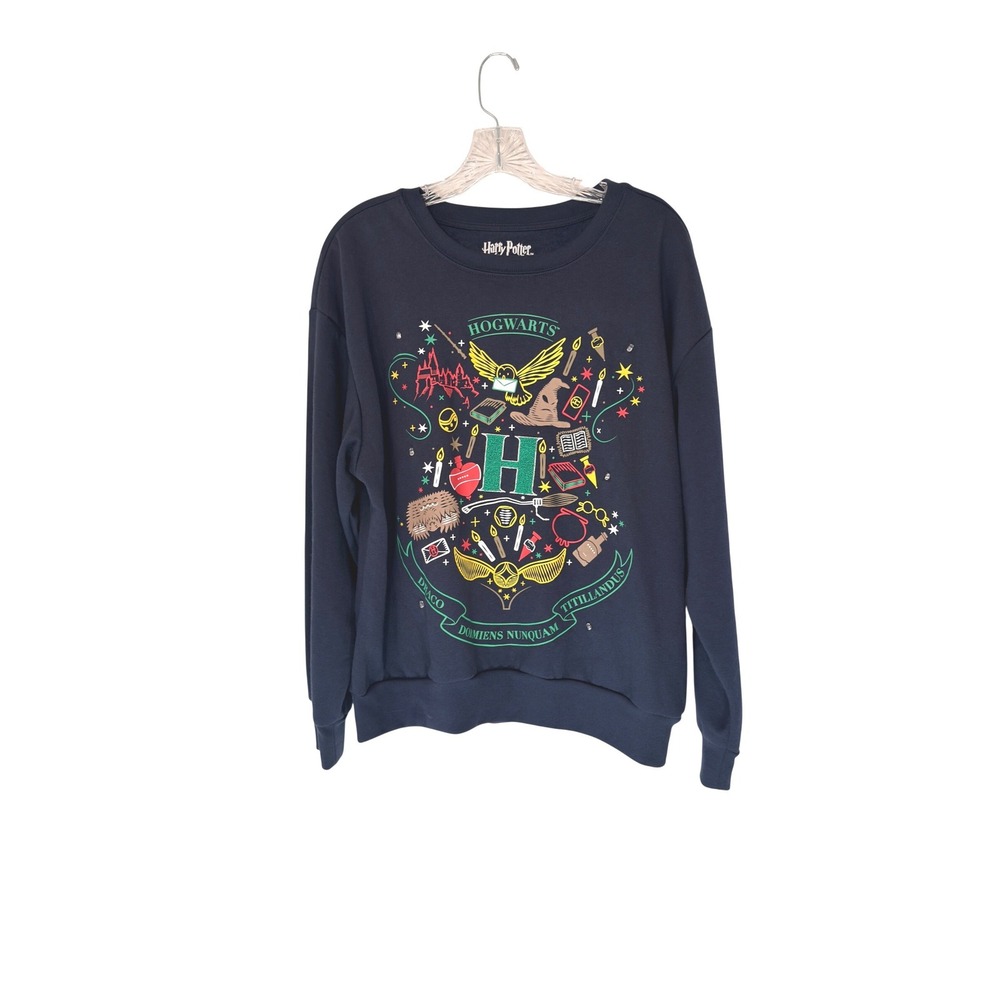 Harry Potter Draco Light Up Sweatshirt Navy Blue Crewneck Long Sleeve Large